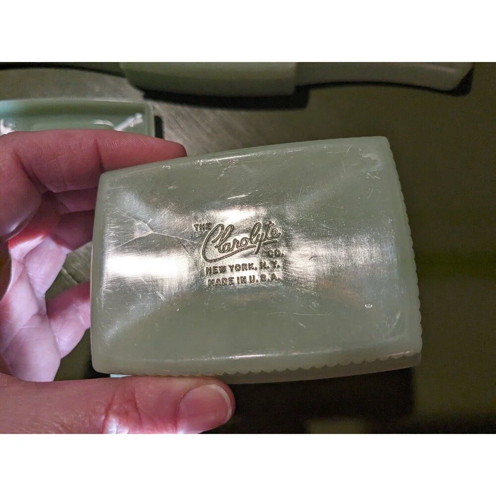 Vintage Clarolyte Jade Plastic Baby Caddy Vanity Set 1950's
